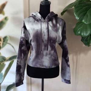 Distressed Tie Dye Cropped Hoodie